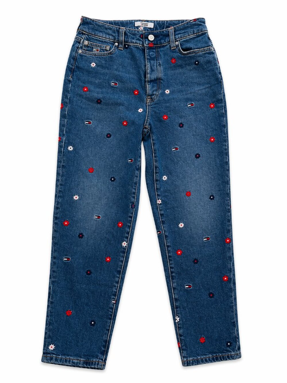 Tommy Hilfiger Adaptive Floral Embroidered High Rise Mom Jeans Tapered Size 4